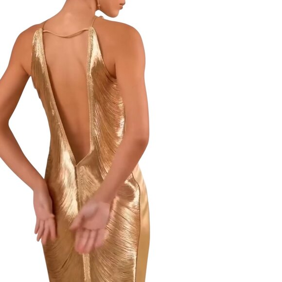 Cult Gaia Mara Draped Silk Fringe Mini Halter Dress - Picture 2 of 13